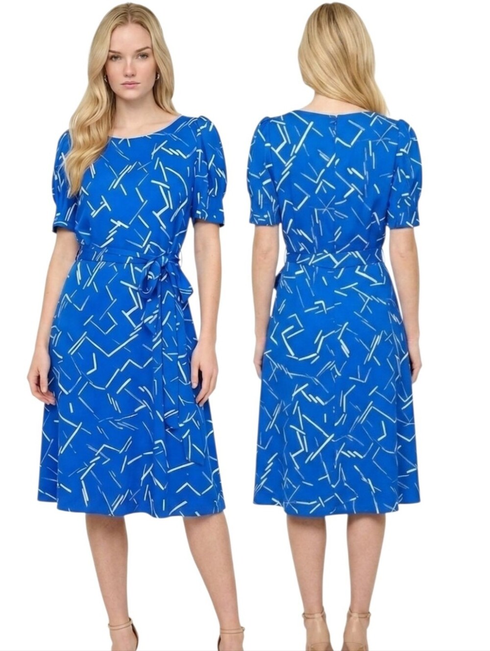 DKNY Puff Sleeve Tie Waist Dress - Size 10